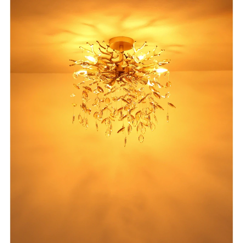Globo 64138DG QUEENA - Stropní zlatý lustr se skleněnými kříšťálovými ověsky, 6 x E14, 50cm