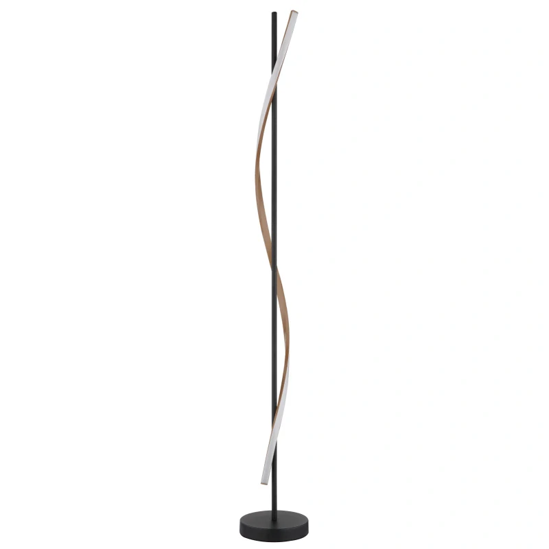 Globo 67354S WATKINS - Stojací lampa v matné černé barvě s imitací dřeva 30W, 3000K, 150cm