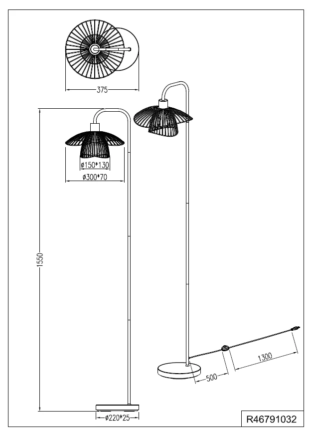 Trio Leuchten R46791032 LAURIS - Retro kovová stojací lampa, 1 x E27, 155cm, 1 x E27