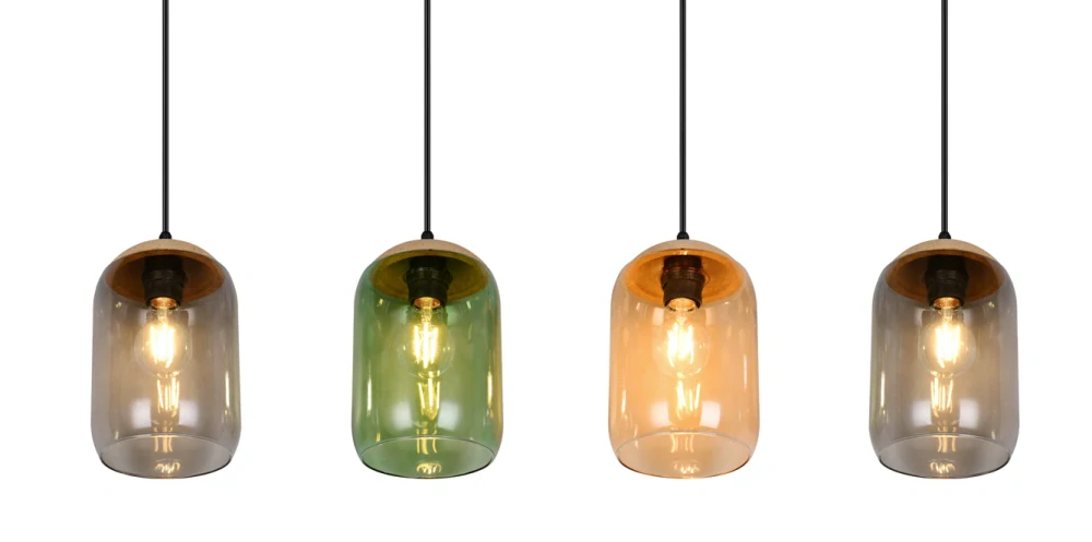 Trio Leuchten 364600417 CORK - Závěsný čtyřramenný lustr se skleněnými stínidly, 4 x E27, 90cm