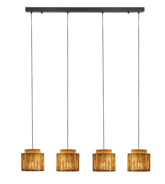 Trio Leuchten 366800436 SMILLA - Závěsný čtyřramenný lustr se stínidly z juty, 4 x E27, 121cm