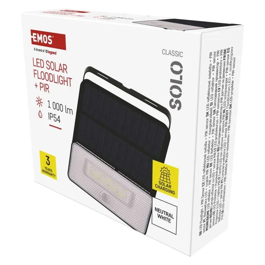 Emos ZG121S SOLO - LED nástěnné solární svítidlo s pohybovým čidlem, 1000lm, 4000K, IP54