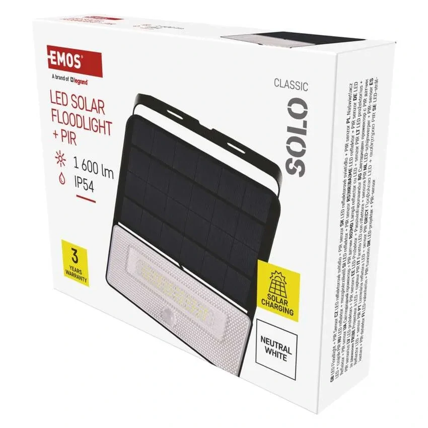 Emos ZG122S SOLO - LED nástěnné solární svítidlo s pohybovým čidlem, 1600lm, 4000K, IP54
