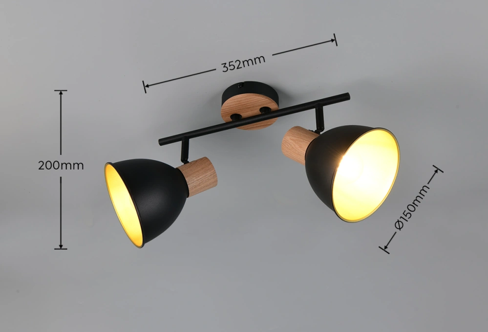 Trio Leuchten R86672032 DELUME - Stropní černá dvojbodovka se dřevem, 2 x E27