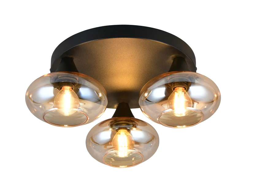Trio Leuchten R66643013 DIVINA - Stropní černý lustr s jantarovými skleněnými stínidly, 3 x E14