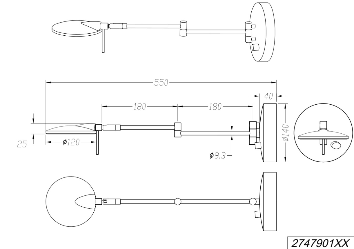 Trio Leuchten 274770132 KAZAN - Stmívatelné LED nástěnné svítidlo na kloubu v matné černé barvě