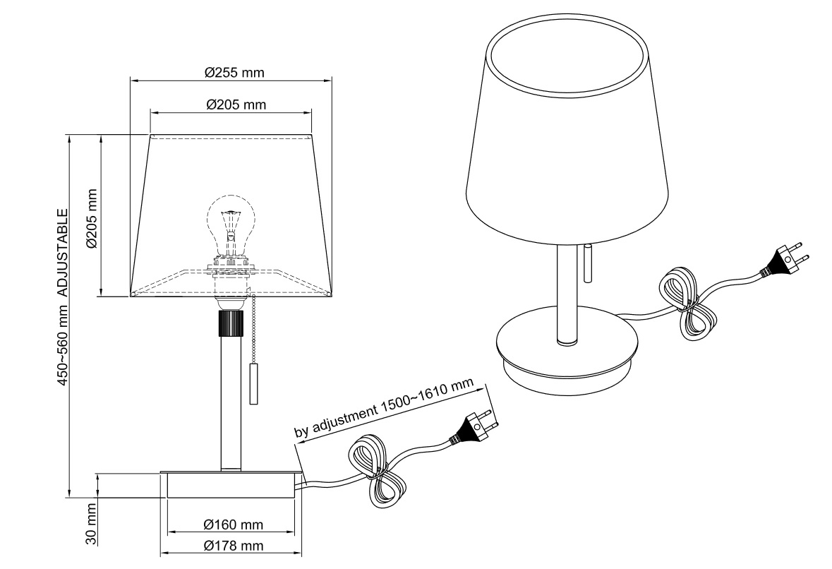 Trio Leuchten 509100108 LYON - Stolní moderní lampa s tahovým vypínačem a bílým textilním stínidlem, 56cm
