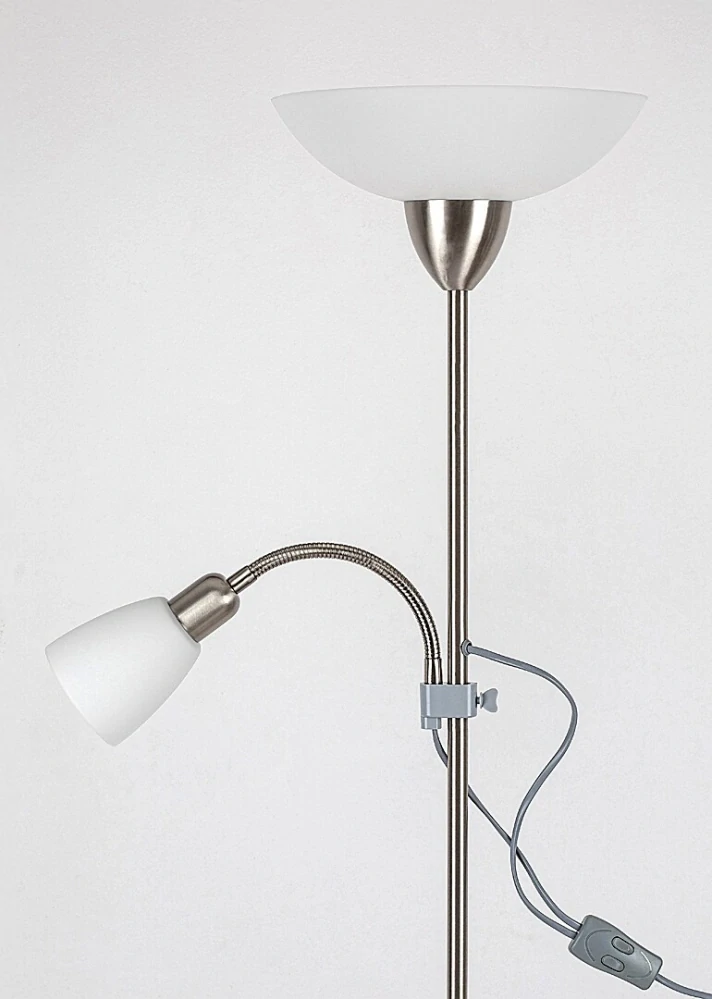 Rabalux 4067 DIANA - Stojací lampa se čtecí bodovkou, saténový chrom, 1 x E27 + 1 x E14, 177cm