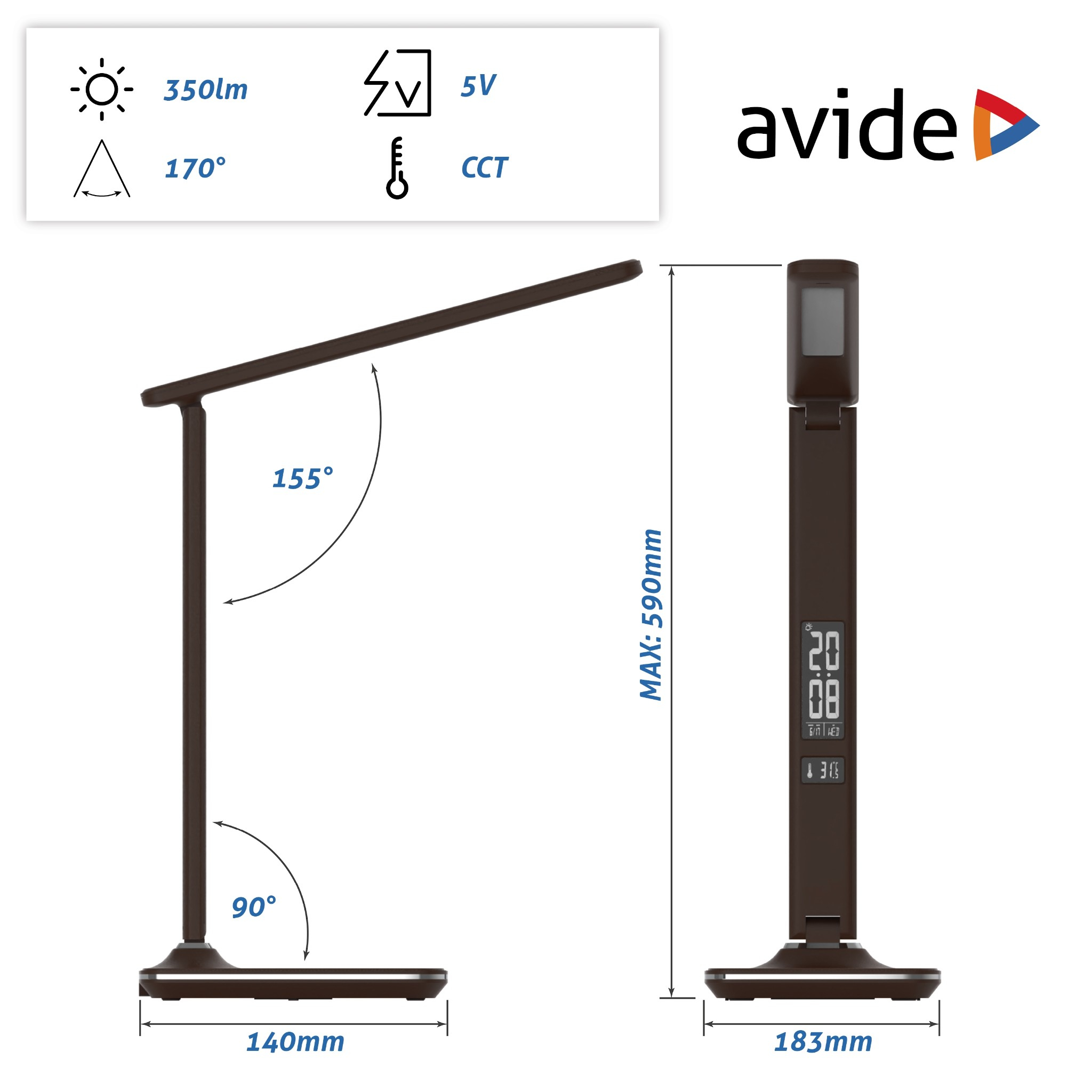 Avide Calendar Office - Stolní kancelářská lampička s displejem v hnědé barvě LED 6W