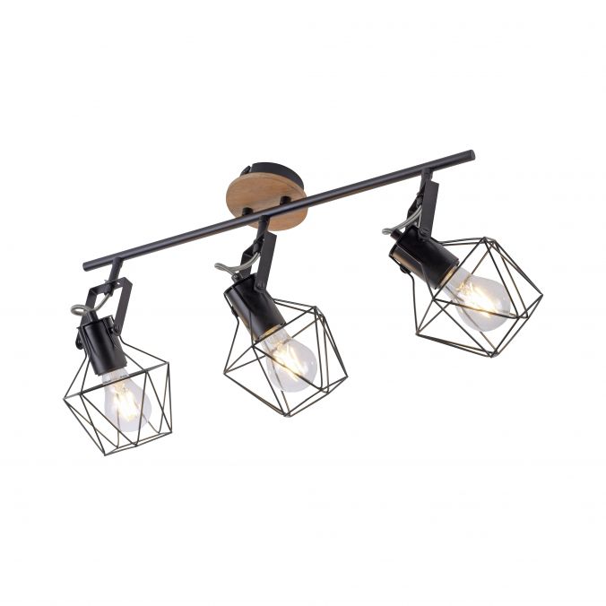 Leuchten Direkt 15673-78 JARO - Stropní retro industriální svítidlo ve dřevě a kovu 3 x E27, šířka 63cm