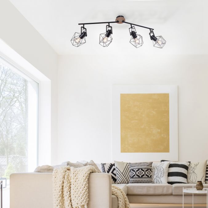 Leuchten Direkt 15674-78 JARO - Stropní retro industriální svítidlo ve dřevě a kovu 4 x E27, šířka 92cm