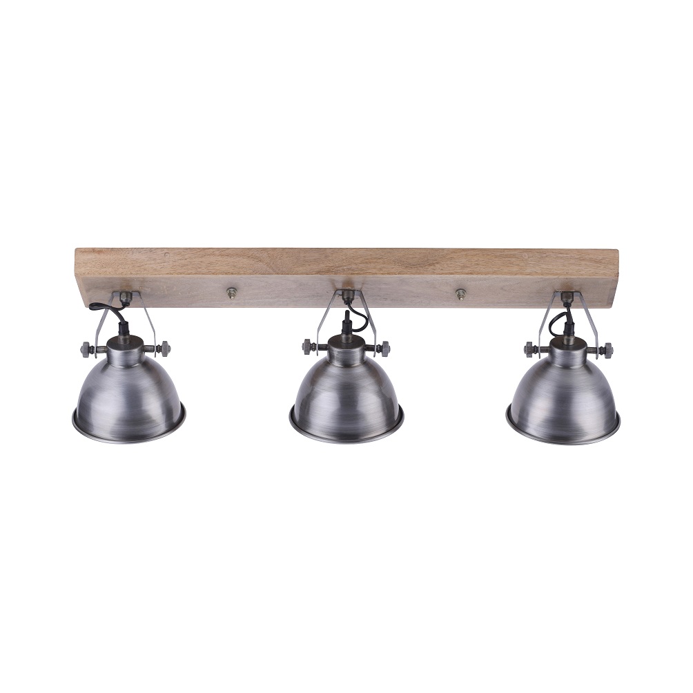 Leuchten Direkt 11983-77 SAMIA - Stropní industriální bodové svítidlo se dřevěnou základnou 3 x E14, 74cm šířka