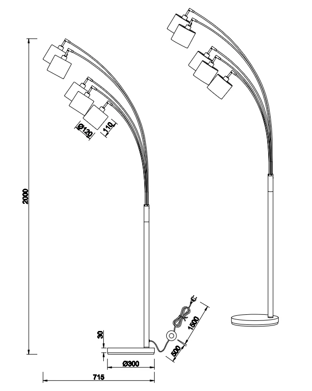 Trio Leuchten R46330501 TOMMY - Moderní pětiramenná stojací lampa 5 x E14, 200cm výška / bílá