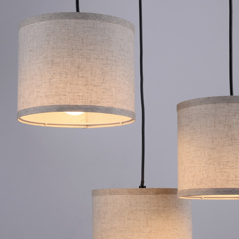 Leuchten Direkt 11236-79 BARK - Závěsný lustr se dřevem a textilními stínidly 3 x E27, Ø 52cm