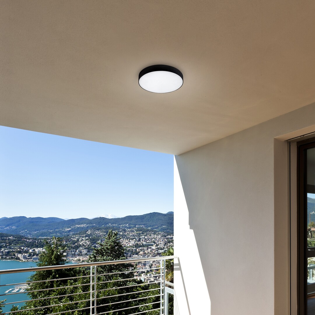 Rabalux 7897 TARTU - LED moderní  venkovní stropní nebo nástěnné svítidlo v černé barvě, 18W, 2800K, 4000K, 6000K, IP44, Ø 17,5cm