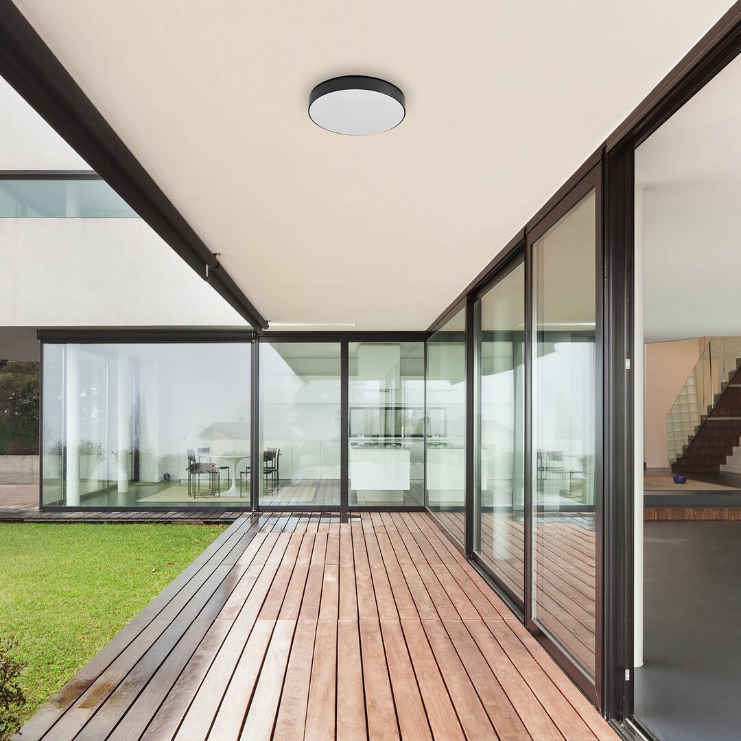 Rabalux 7898 TARTU - LED moderní venkovní stropní nebo nástěnné svítidlo v černé barvě, 24W, 2800K, 4000K, 6000K, IP44, Ø 30cm