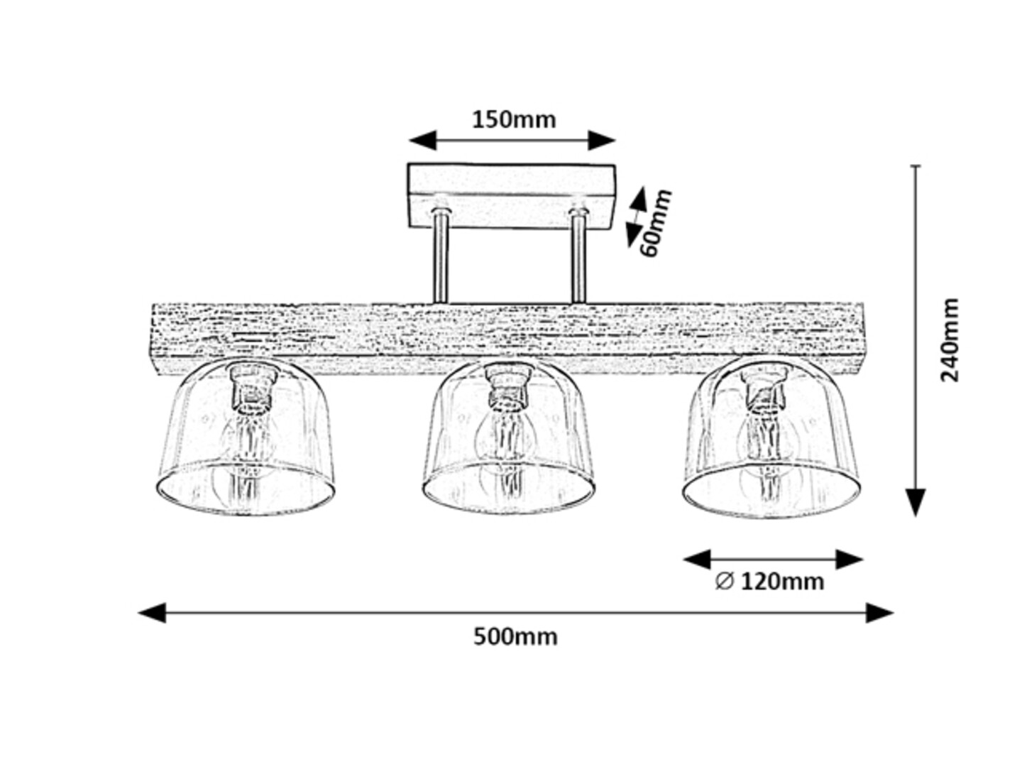 Rabalux 3119 CARDAMOM - Stropní lustr s dřevěnou lištou, 3 x E14, 50cm