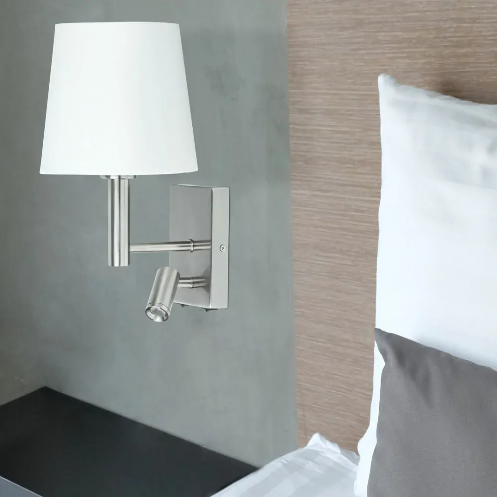 Rabalux 6539 HARVEY - Nástěnné svítidlo s textilním stínidlem a čtecí bodovkou, 1 x E27 + 3W LED 2800K