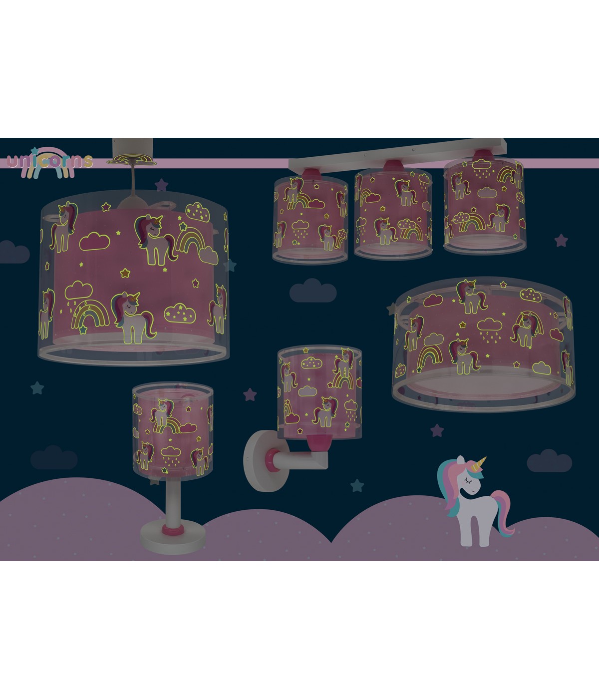 Dalber 41596 UNICORNS - Dětské stropní svítidlo s jednorožci + Dárek 2 x LED žárovka