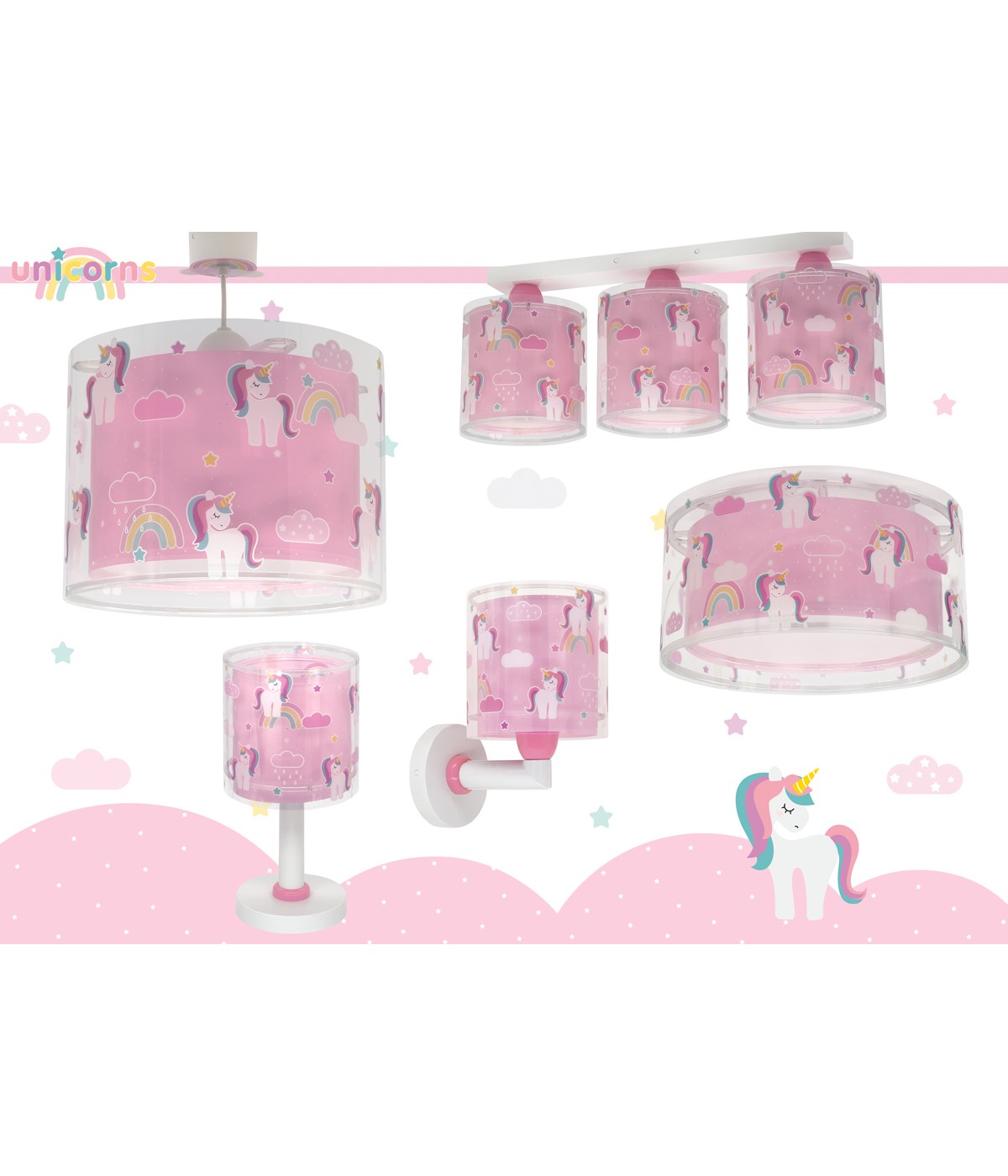 Dalber 41591 UNICORNS - Dětská stolní lampička s jednorožci + Dárek LED žárovka