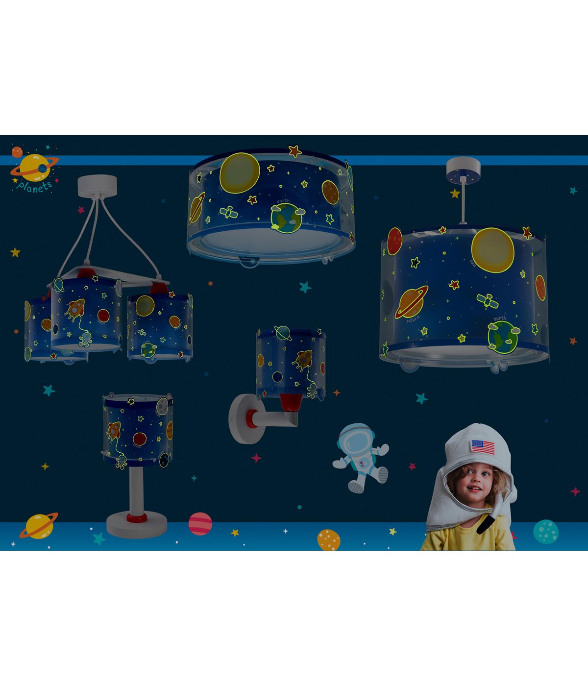 Dalber 41346 PLANETS - Dětské stropní svítidlo s planetami, fosforeskující + Dárek 2 x LED žárovka