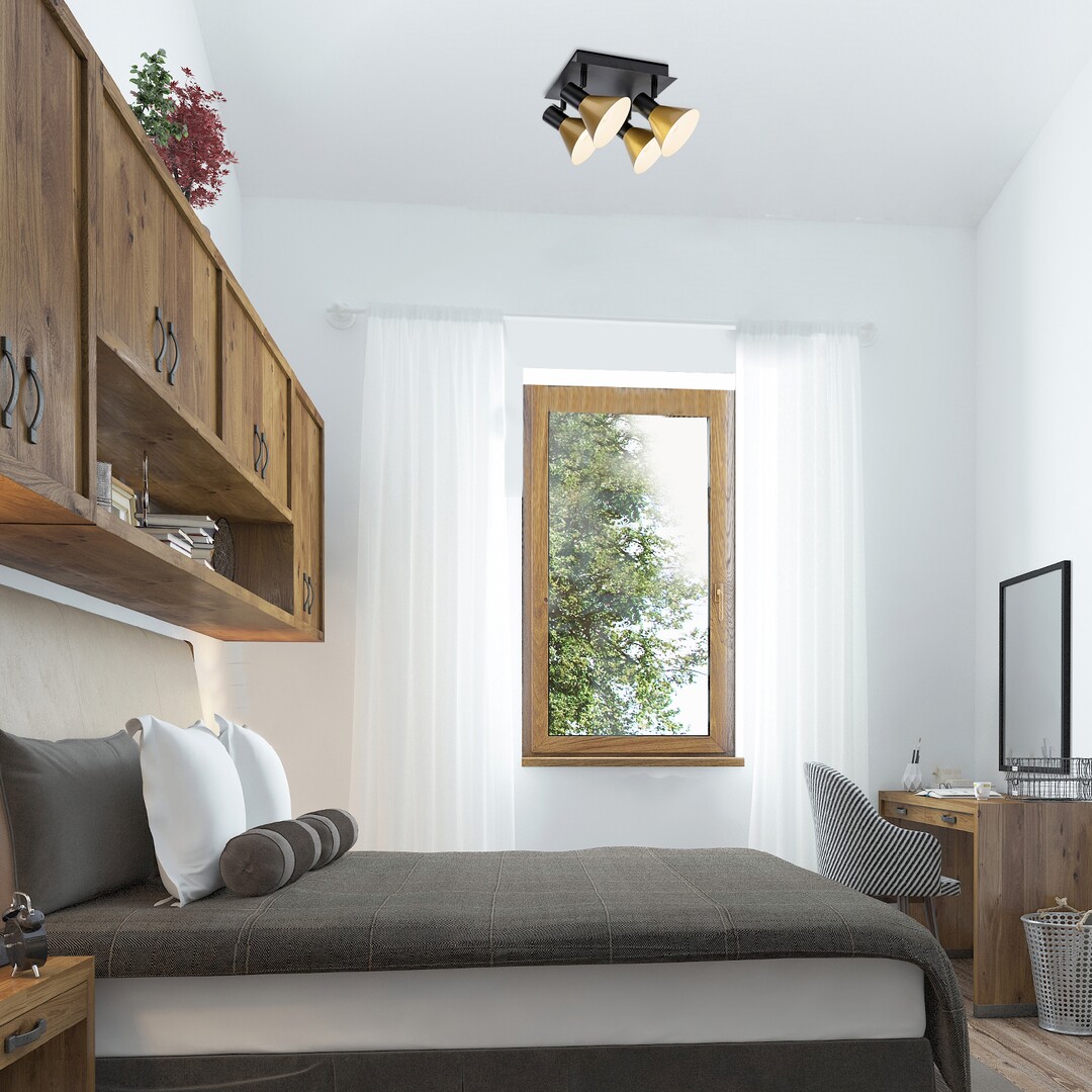 Rabalux 3159 ALVARO - Stropní svítidlo v černé barvě se zlatými stínidly, 4 x E14