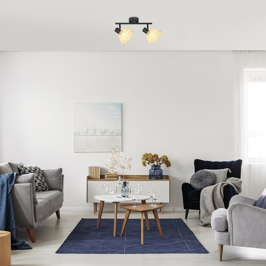 Rabalux 3134 RATTAN - Elegantní nástěnná nebo stropní lampička s ratanovými stínidly, 2 x E14