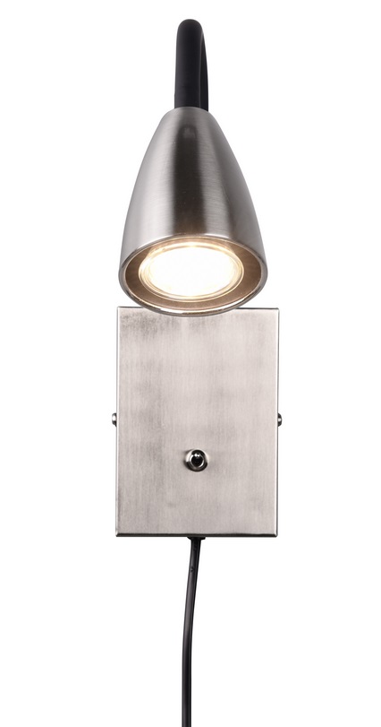 Trio Leuchten 202670107 WANDA - Nástěnná čtecí lampa v matném niklu s kabelem do zásuvky, 1 x GU10