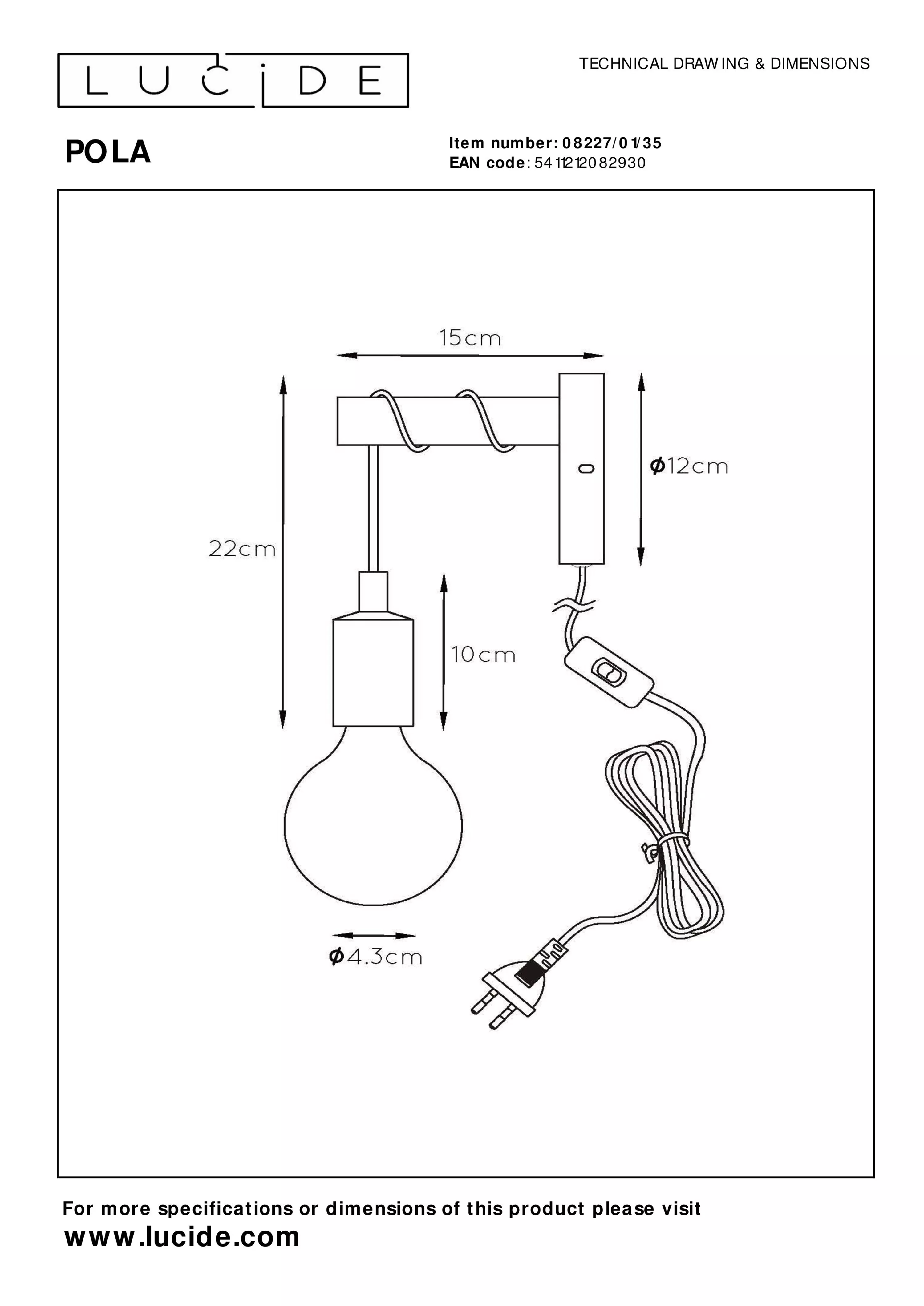 Lucide 08227/01/35 POLA - Nástěnné svítidlo v modré barvě, 1 x E27