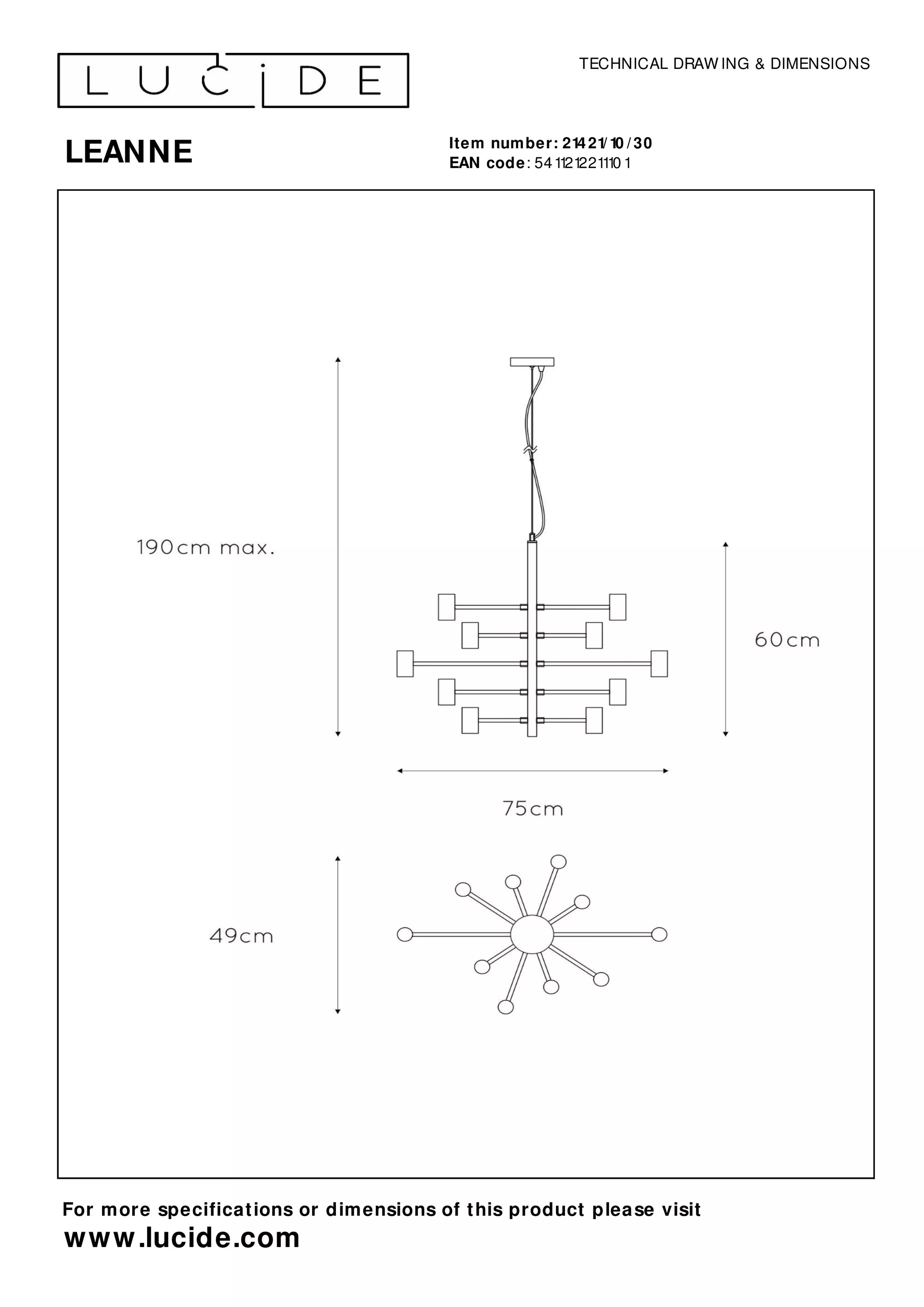 Lucide 21421/10/30 LEANNE - Retro lustr v černé barvě, 10 x E27