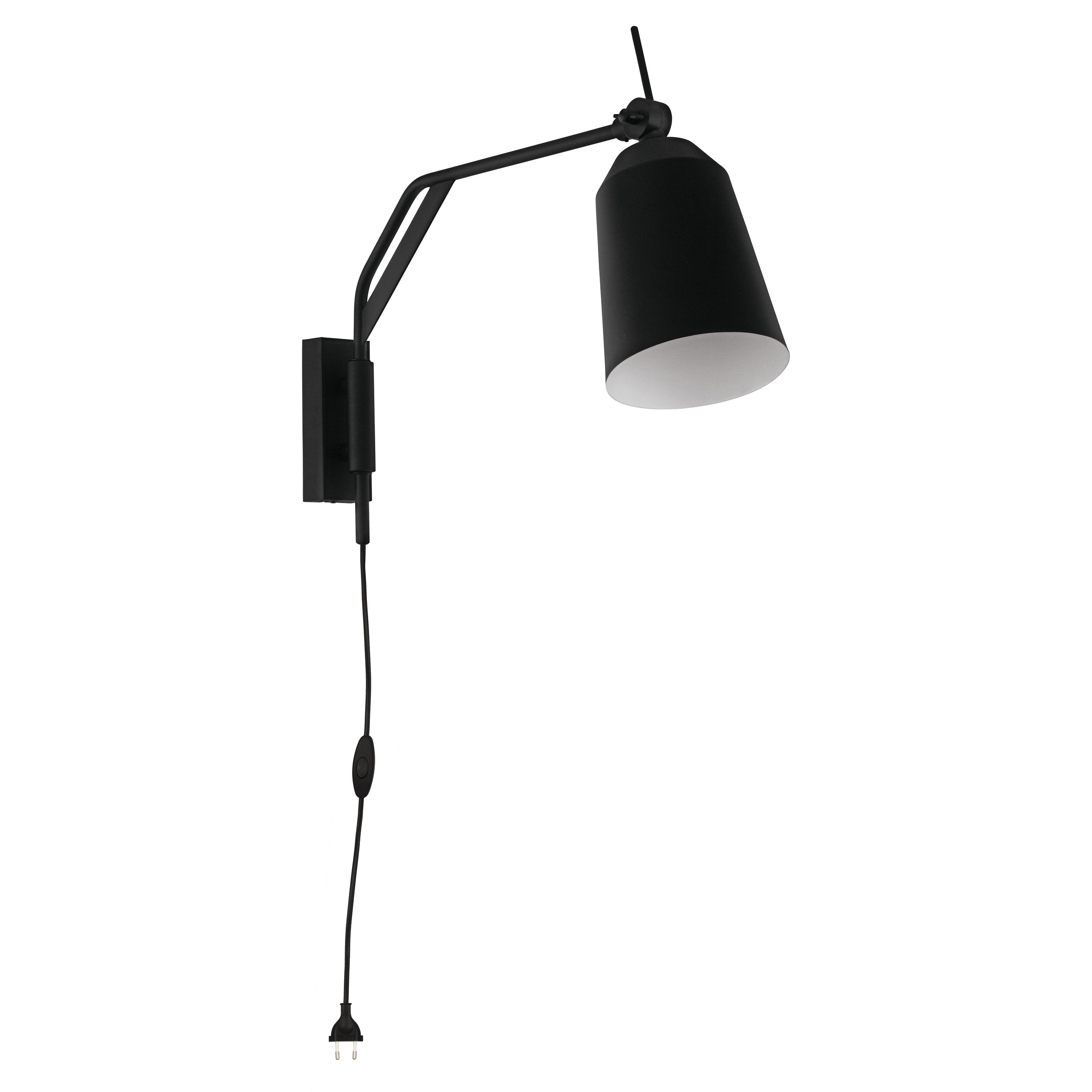 Eglo 900157 LORETO - Nástěnná černá lampa s naklápěcím stínidlem a s kabelem do zásuvky, 1 x E27