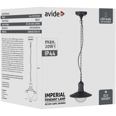 Avide AOLHE27-IMP-B 42407 IMPERIAL - Venkovní závěsné svítidlo v černé barvě, 1 x E27, IP44 
