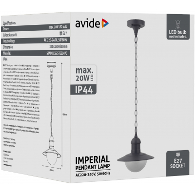 Avide AOLHE27-IMP-AN 42421 IMPERIAL - Venkovní závěsné svítidlo v šedé antracitové barvě, 1 x E27, IP44