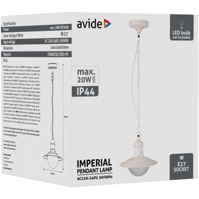 Avide AOLHE27-IMP-AW 42445 IMPERIAL - Venkovní závěsné svítidlo v antické bílé barvě, 1 x E27, IP44