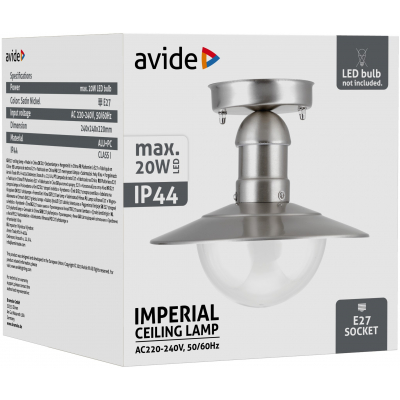 Avide AOLCE27-IMP-SN 42285 IMPERIAL - Venkovní stropní svítidlo v nerezové oceli, 1 x E27, IP44 