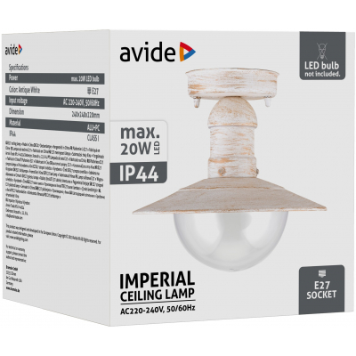 Avide AOLCE27-IMP-AW 42346 IMPERIAL - Venkovní stropní svítidlo v antické bílé barvě, 1 x E27, IP44 