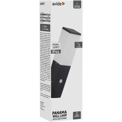 Avide AOLWE27-PAN-S-B PANAMA- Venkovní nástěnné černé svítidlo s čidlem, 1 x E27, IP44