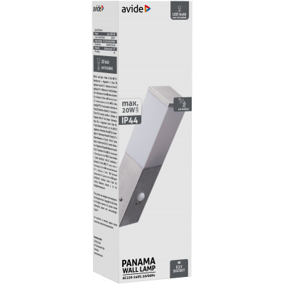 Avide AOLWE27-PAN-S-SN PANAMA- Venkovní nástěnné stříbrné svítidlo s čidlem, 1 x E27, IP44