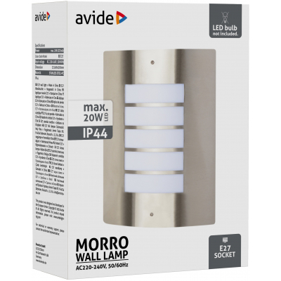 Avide AOLWE27-MOR-SN MORRO - Venkovní nástěnné stříbrné svítidlo 1 x E27, IP44
