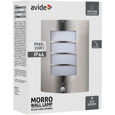 Avide AOLWE27-MOR-S-SN MORRO - Venkovní nástěnné stříbrné svítidlo s čidlem 1 x E27, IP44 40366