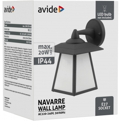 Avide AOLWE27-NAV NAVARRE - Venkovní nástěnné svítidlo v černé barvě, 1 x E27, IP44
