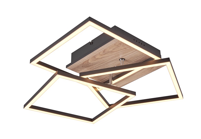 Trio Leuchten R62883135 MOBILE - Stropní LED svítidlo s dálkovým ovladačem se základnou v imitaci dřeva, LED 28W, 2700 - 6000K, 39 x 42cm, černá s imitací dřeva, 3200lm