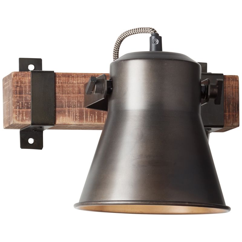 Brilliant 82110/46 PLOW - Nástěnná industriální lampa z pálené oceli a dřeva , 1 x E27