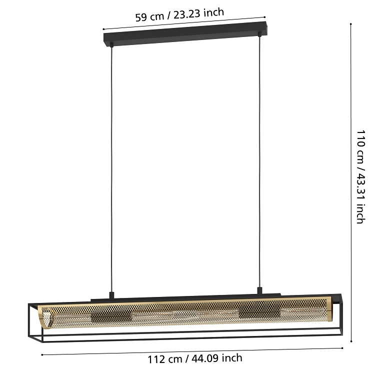Eglo 43788 NOHALES - Závěsné retro svítidlo v černo mosazné barvě nad jídelní stůl, 4 x E27, 112cm