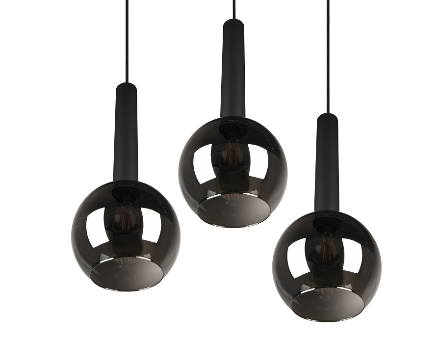 Trio Leuchten 310390332 CLAYTON- Trojramenný lustr s kouřovými stínidly, 3 x E27, Ø 45cm