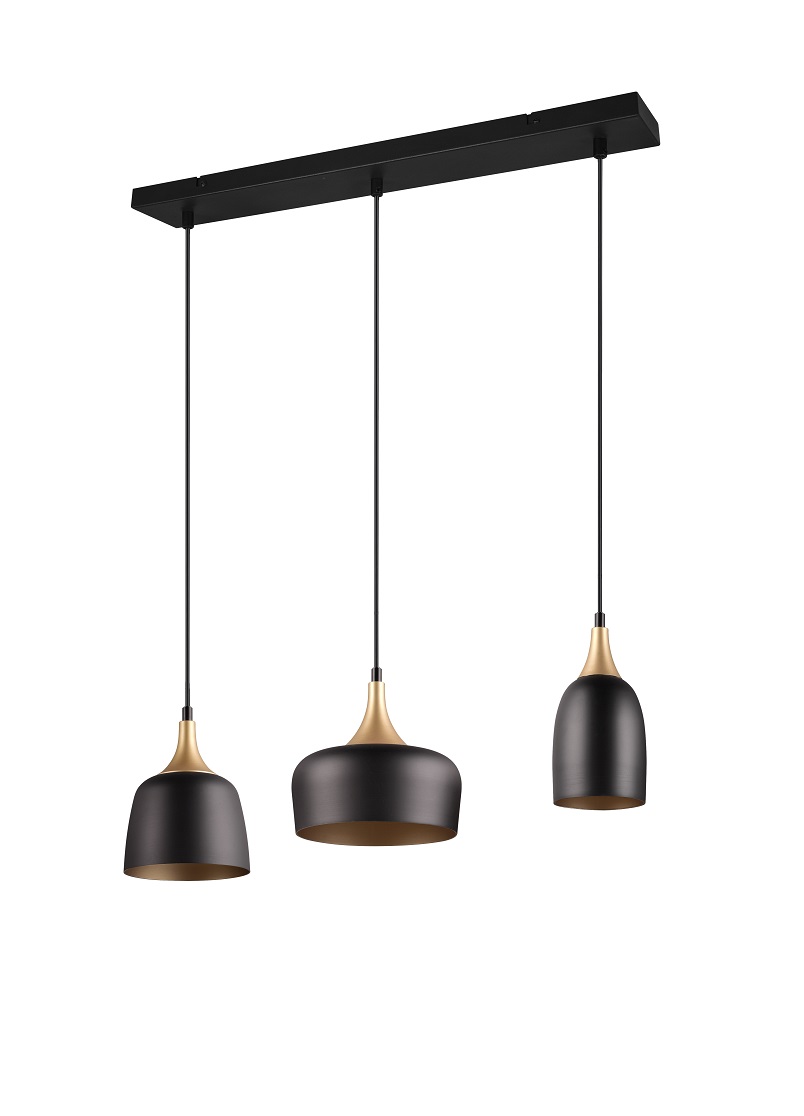 Trio Leuchten 310500332 CHIRAZ - Závěsný lustr nad jídelní stůl v černé a zlaté barvě, 3 x E14, šířka 63cm