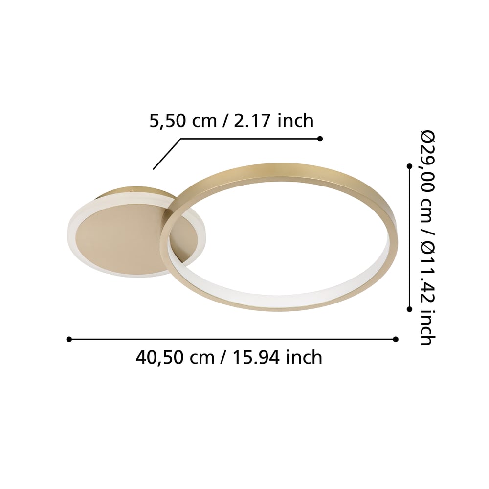 Eglo 900423 GAFARES - LED stropní zlaté svítidlo s dálkovým ovladačem, LED 15W, 40 x 29cm, 3000K - 6500K