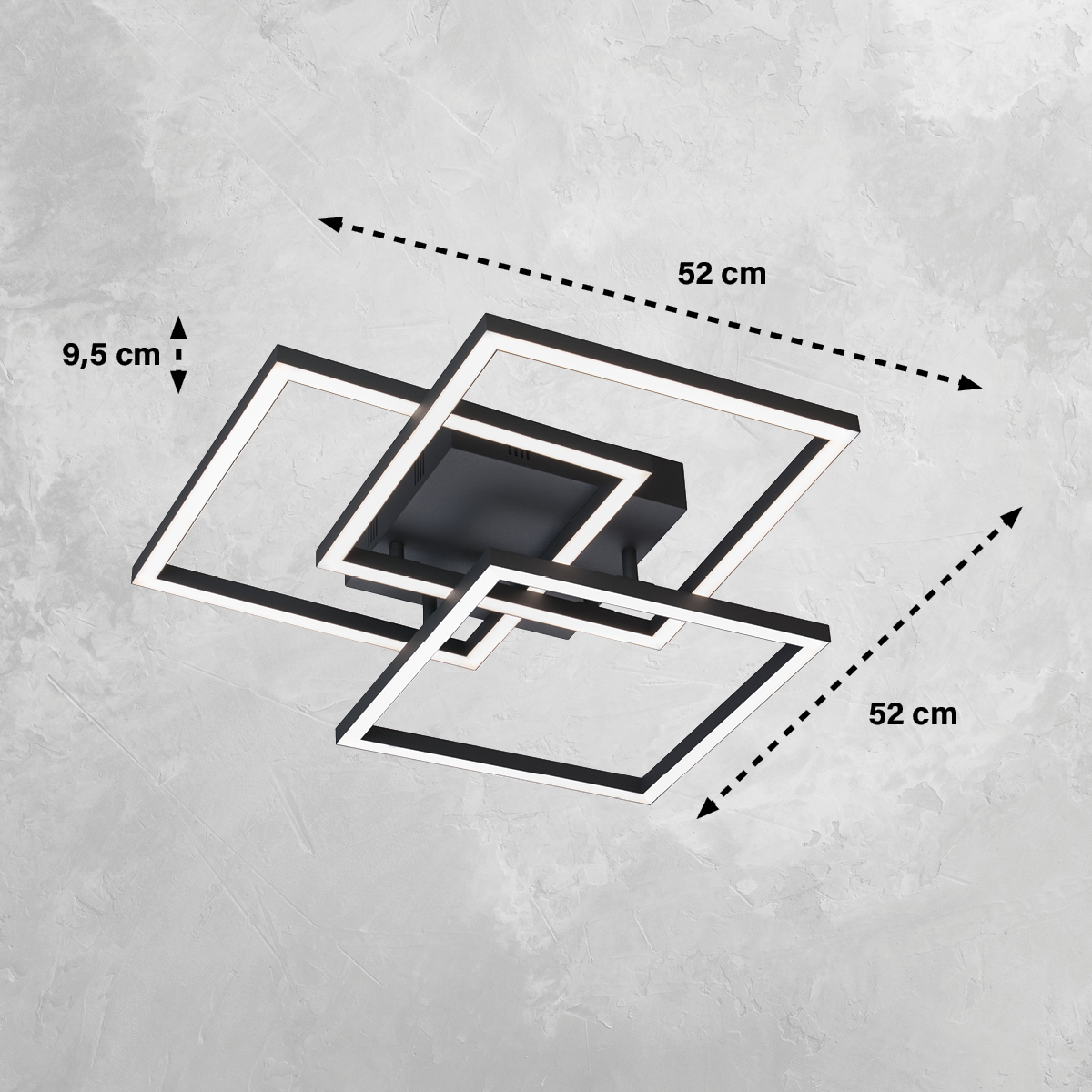 Fischer Honsel 21379 SETH CCT - Černý LED stropní lustr stmívatelný dálkovým ovladačem, LED 29W, 4700lm, 2700 - 6500K, 52 x 52cm