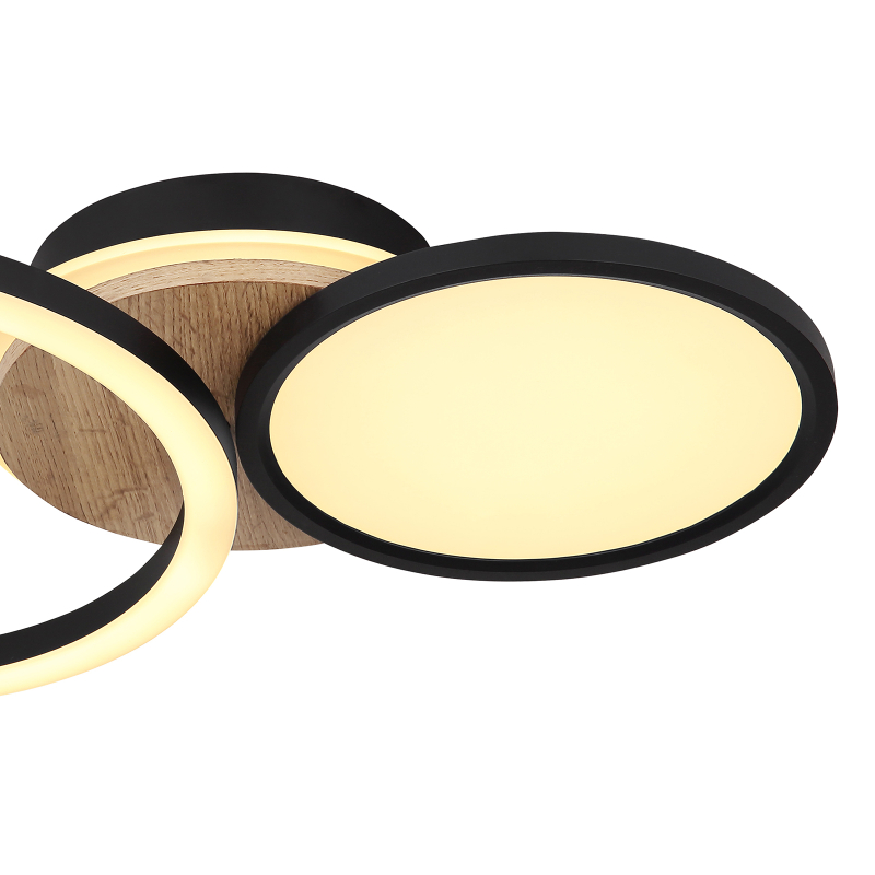 Globo 67273-28 SID - Stropní LED svítidlo v černé barvě s MDF dřevem, LED 28W, 3000K, 51,5 x 30cm