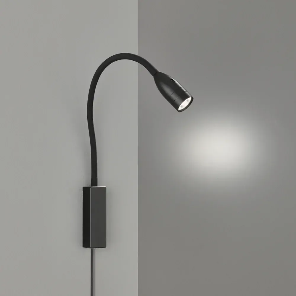 Fischer Honsel 30170 STEN - Nástěnná LED černá čtecí lampička s husím krkem a bezdotykovým vypínačem, LED 5W, 420lm, 3000K
